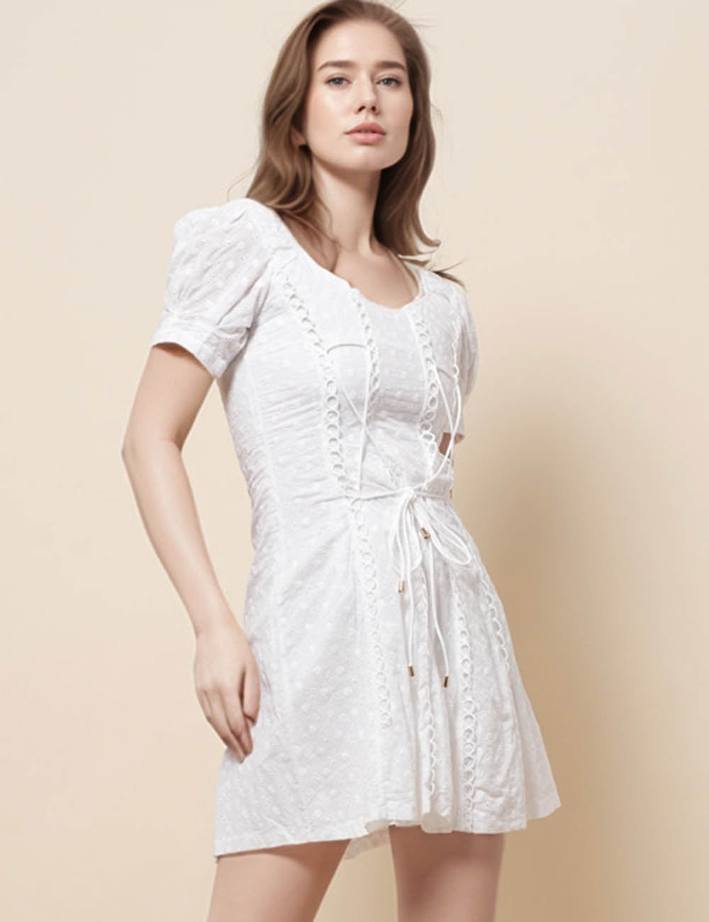 Ladies Square Neck Puff Sleeves Mini Dress SKD51268