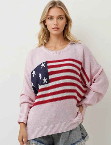 Ladies Pullover Flag Long Sleeves Knit Sweater