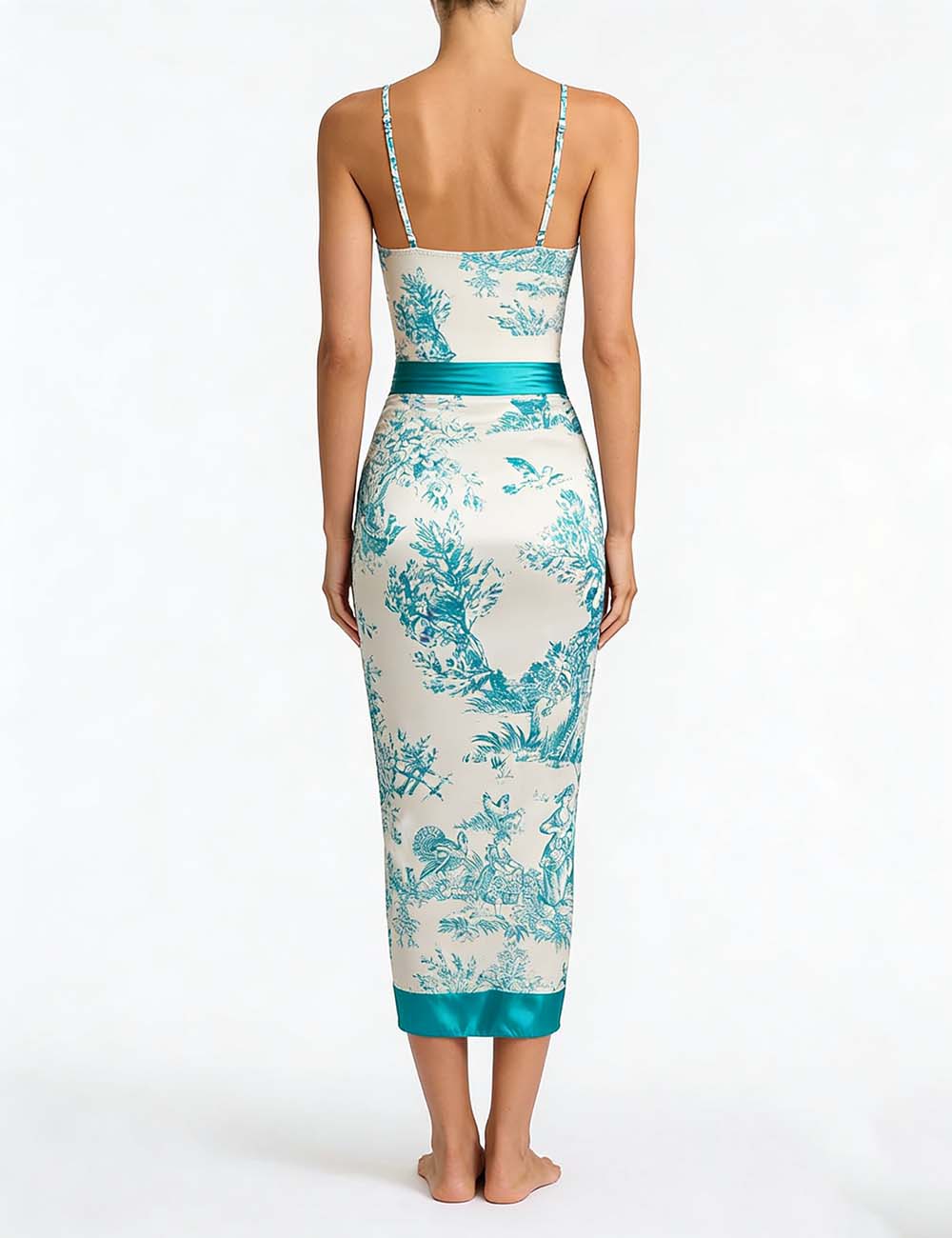 Ladies Toile Print One Piece Swimsuit with Wrap Sarong Skirt