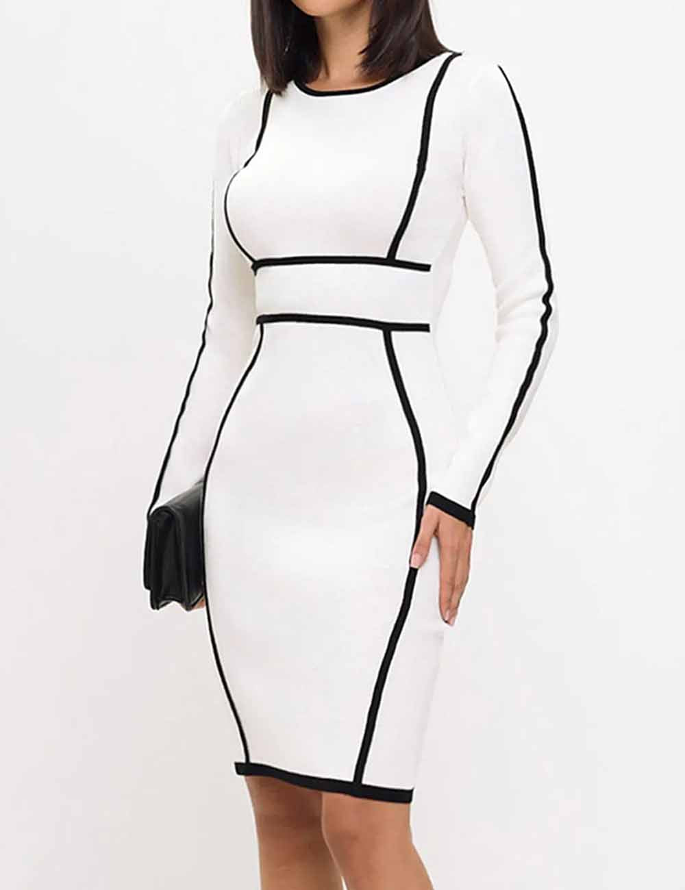 Ladies Color Block Long Sleeves Knit Dress
