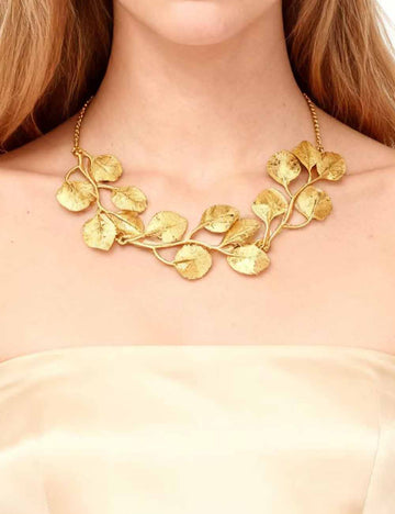 Ladies Chic Golden Leaf Pendant Necklace