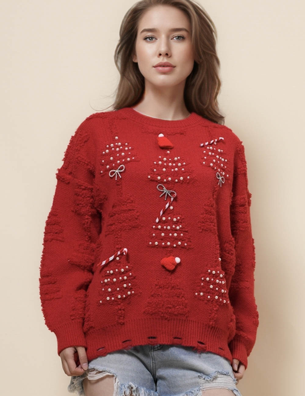 Ladies Merry Christmas Holiday 3D Knit Sweater SKT41079