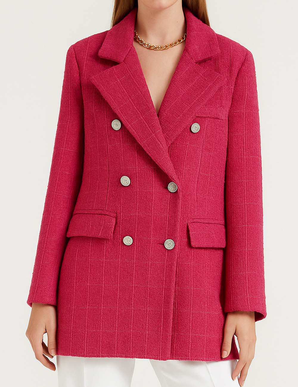 Ladies Tweed Blazers Turndown Collar Suit Coat K2