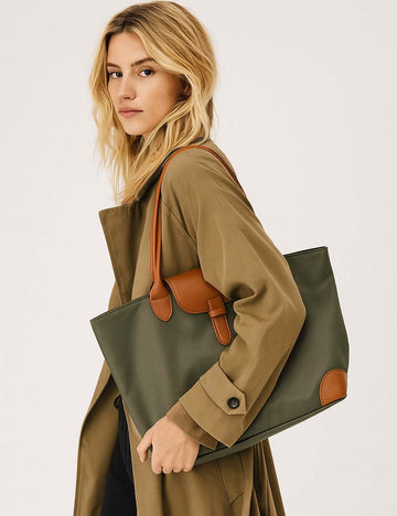 Ladies Color Block Nylon Shoulder Bag Large Capacity Tote Bag