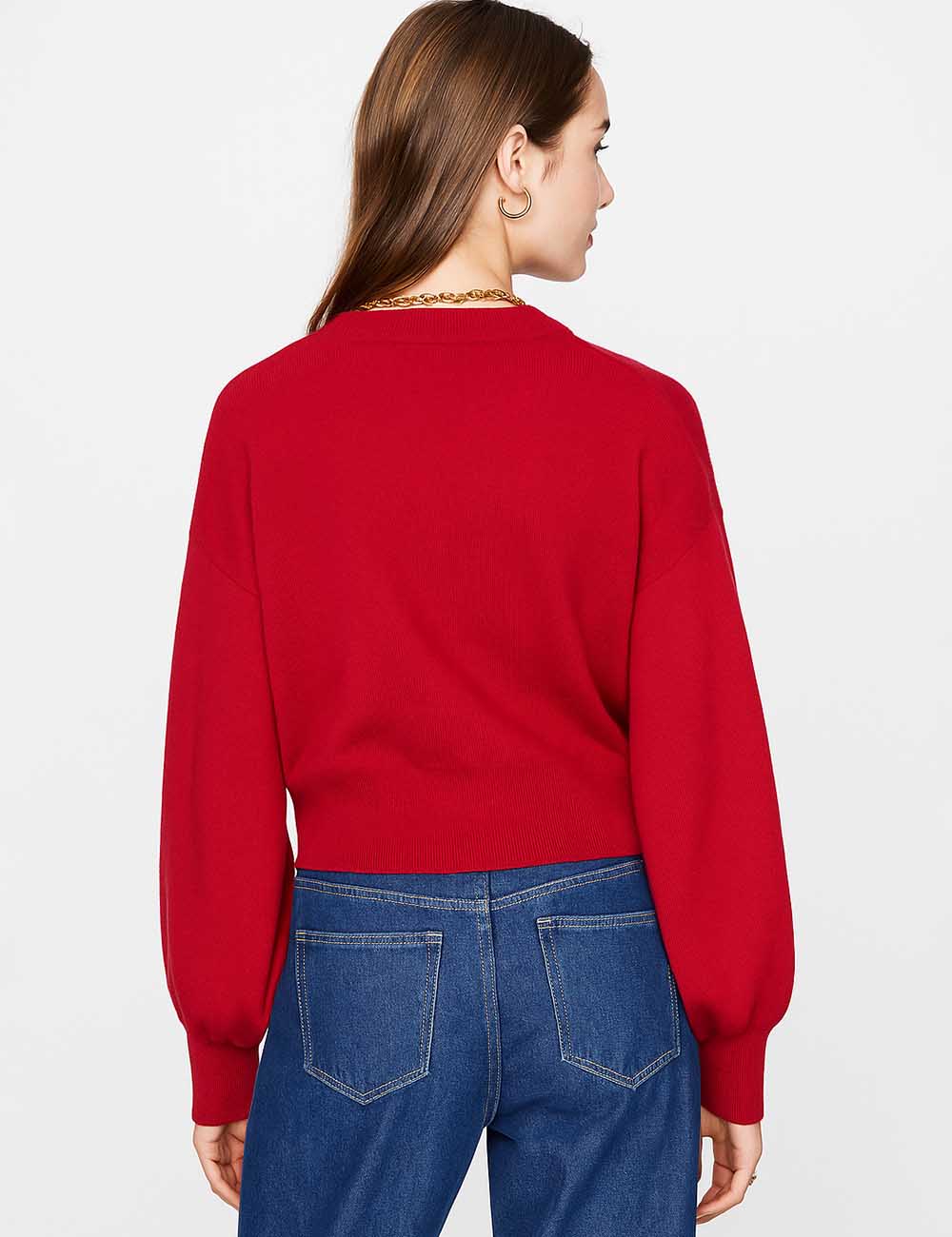 Ladies Solid Color Heart Button Knitted Cardigan