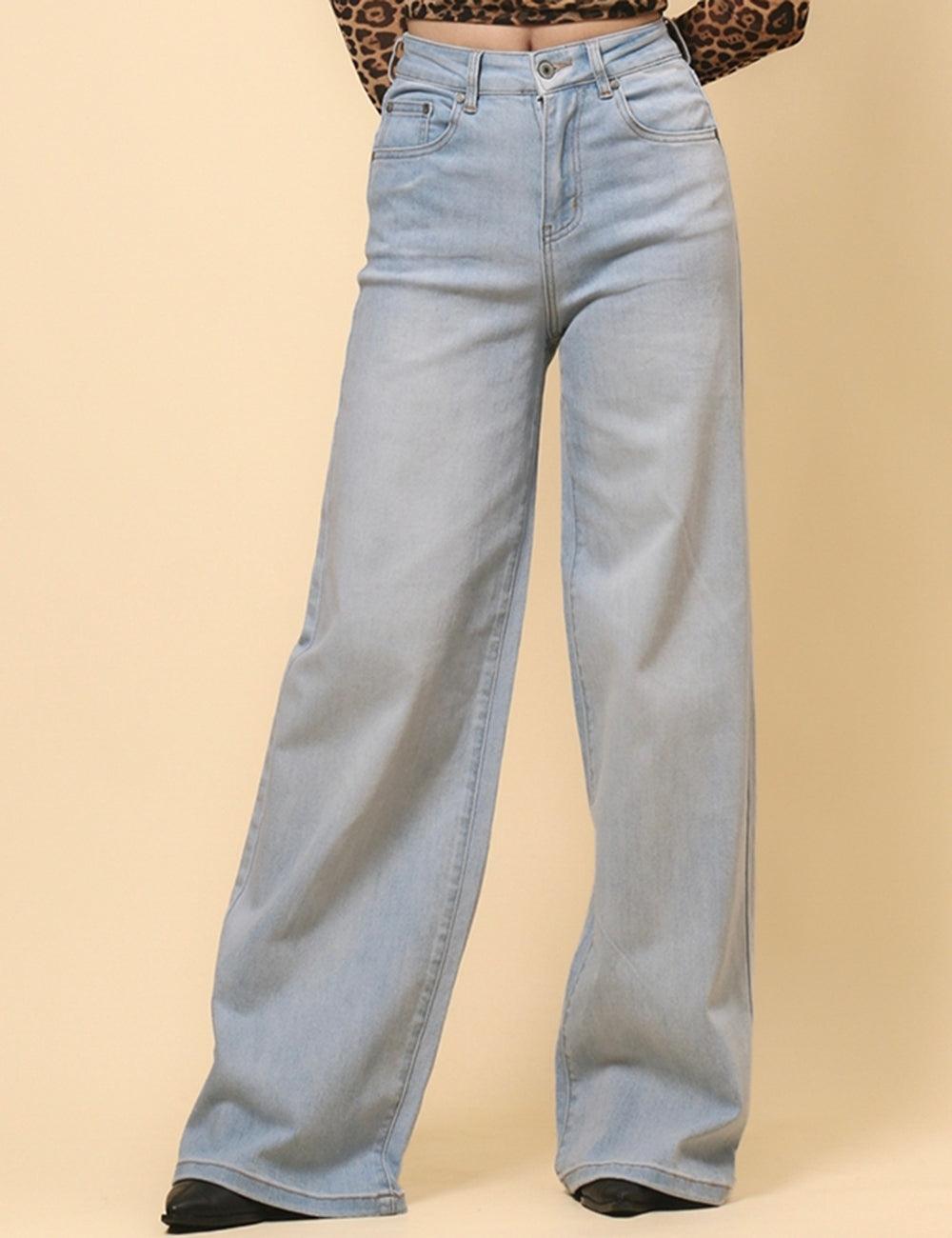 Ladies Light Washed Jeans Wide Leg Denim Pants SKP50076