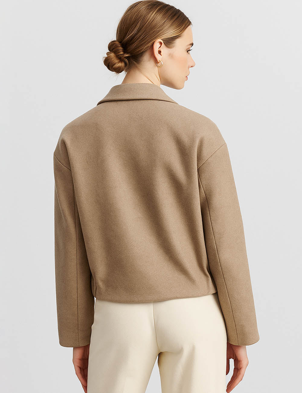 Ladies Wool Blend Coat Solid Color Zipper Collar Jacket