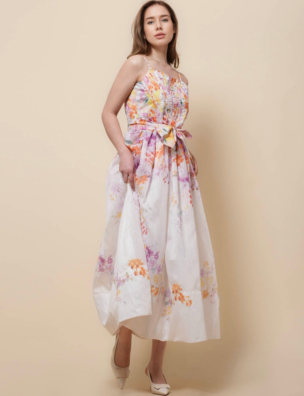 Ladies String Shoulder Floral Midi Dress SKD51281