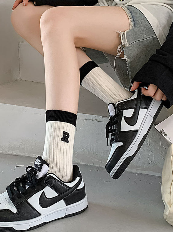Ladies Color Block Sports Cotton Socks 5 Pairs/Pack SKASC4168
