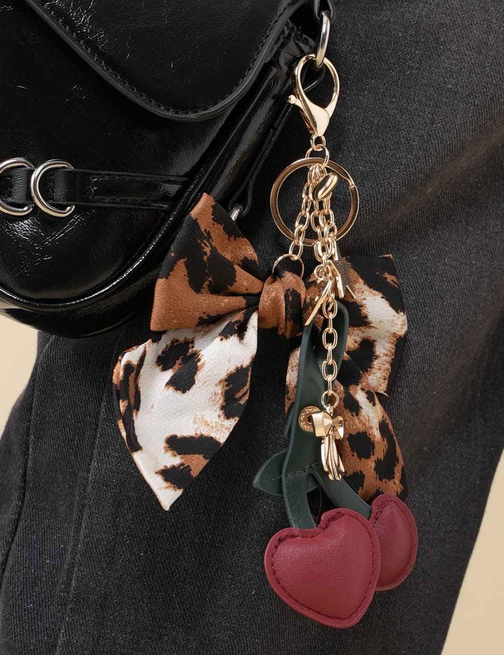 Sweet PU Cherry Leopard Bowknot Key Chain SKAJ50270