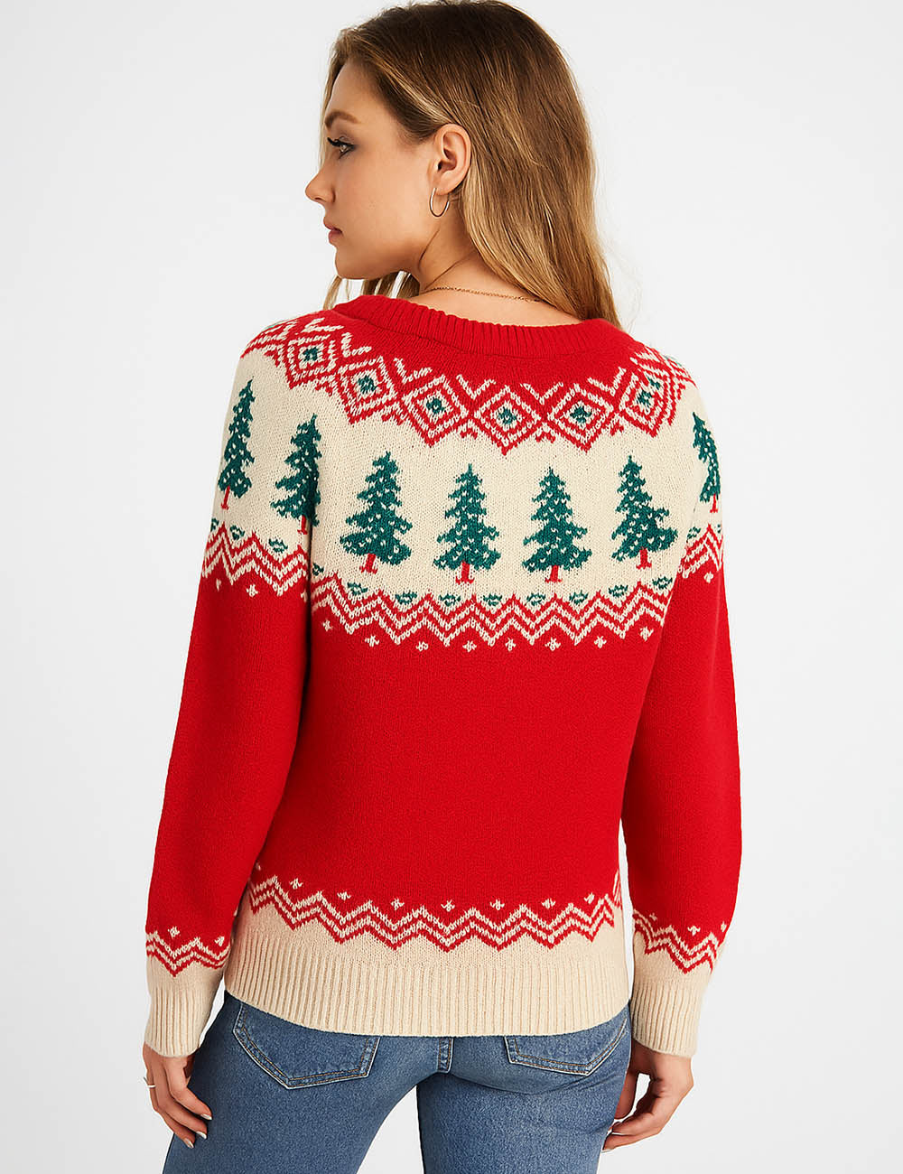 Ladies Christmas Tree Pattern Pullover Holiday Sweater