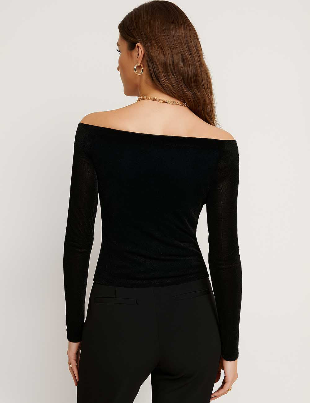 Women Solid Color Off Shoulder Long Sleeves Blouse
