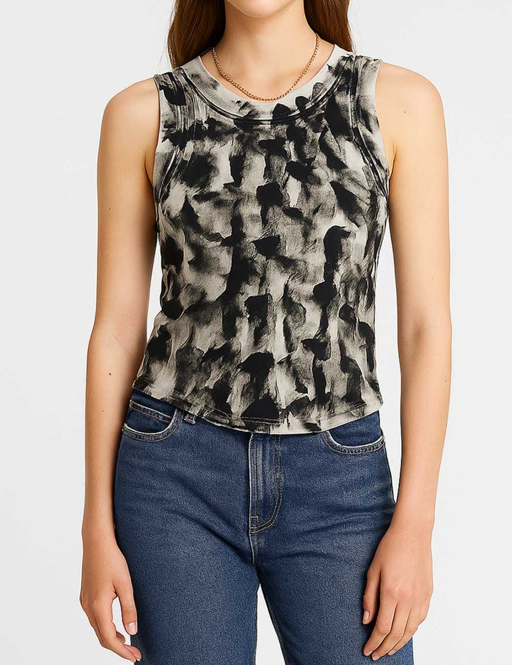 Ladies Vintage Abstract Print Sleeveless Cropped Tank Top