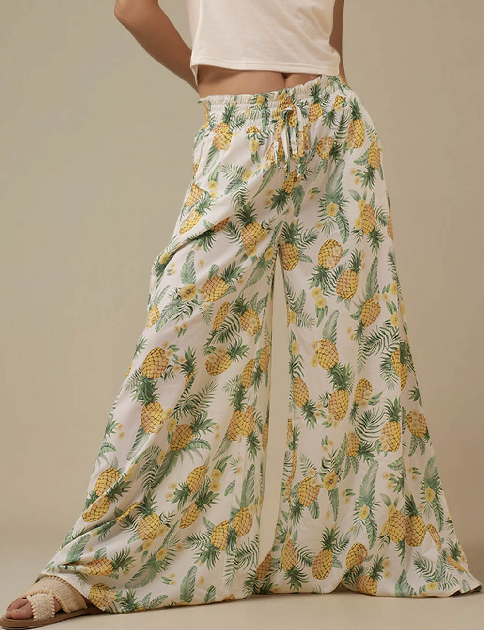 Ladies High Waist Wide Leg String Tie Pants SKP50469