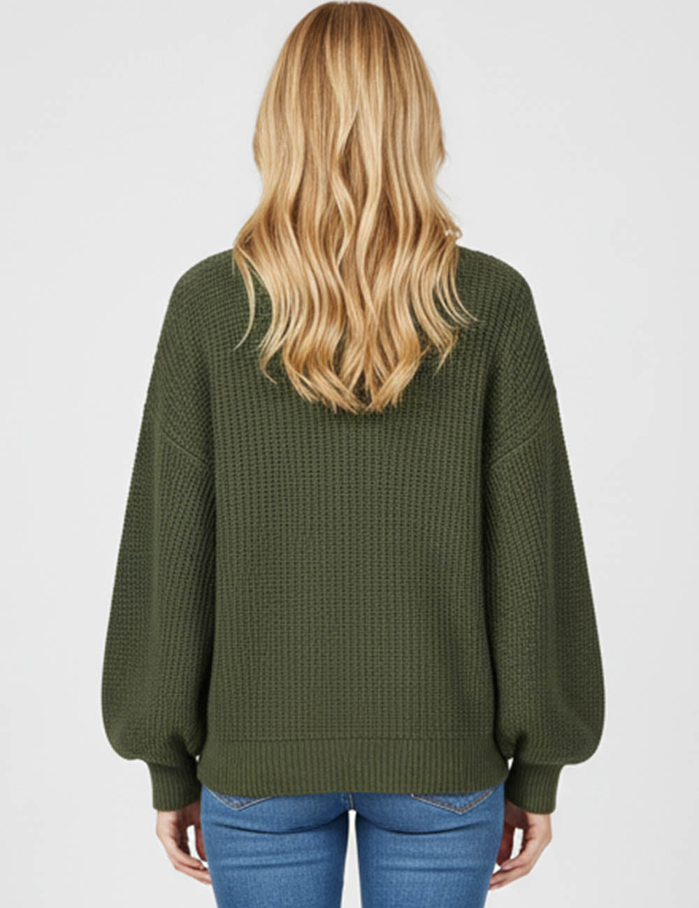 Ladies Basic Seam Front Round Neck Long Sleeves Sweater
