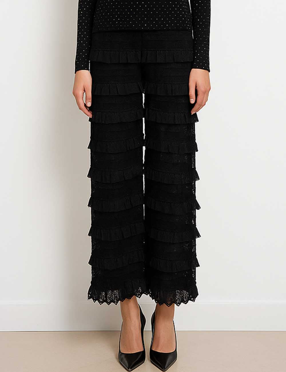 Ladies Romantic Elegant Ruffle Wide Leg Pants