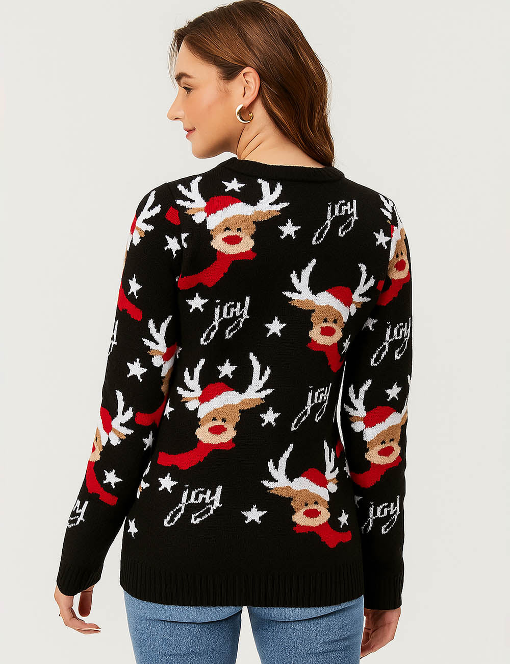 Ladies Reindeer Snowflake Christmas Holiday Sweater