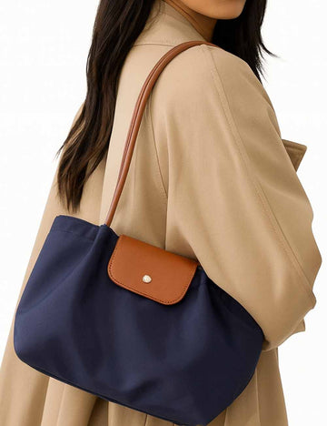 Ladies Color Block Handbag Double Shoulder Strap Tote Bag