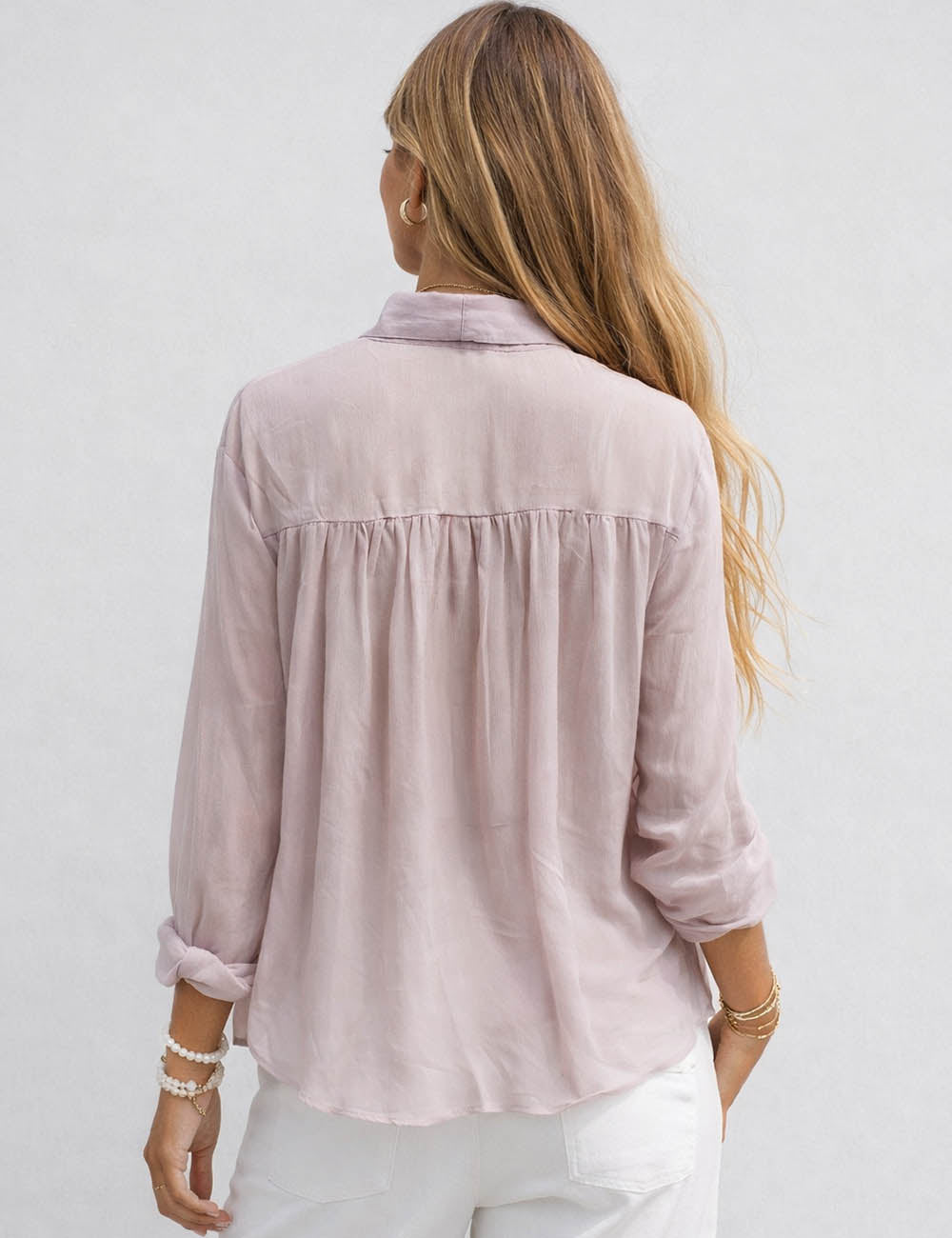 Ladies Chiffon Sheer Strap Tie Neck Long Sleeves Blouse