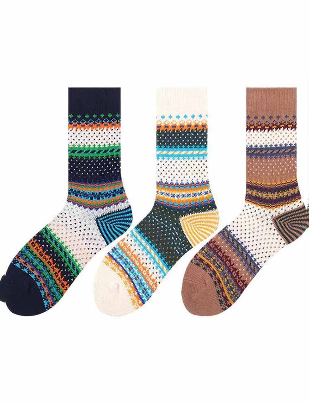 Ladies Colorful Vintage Winter Fair Isle Knit Midi Calf Socks