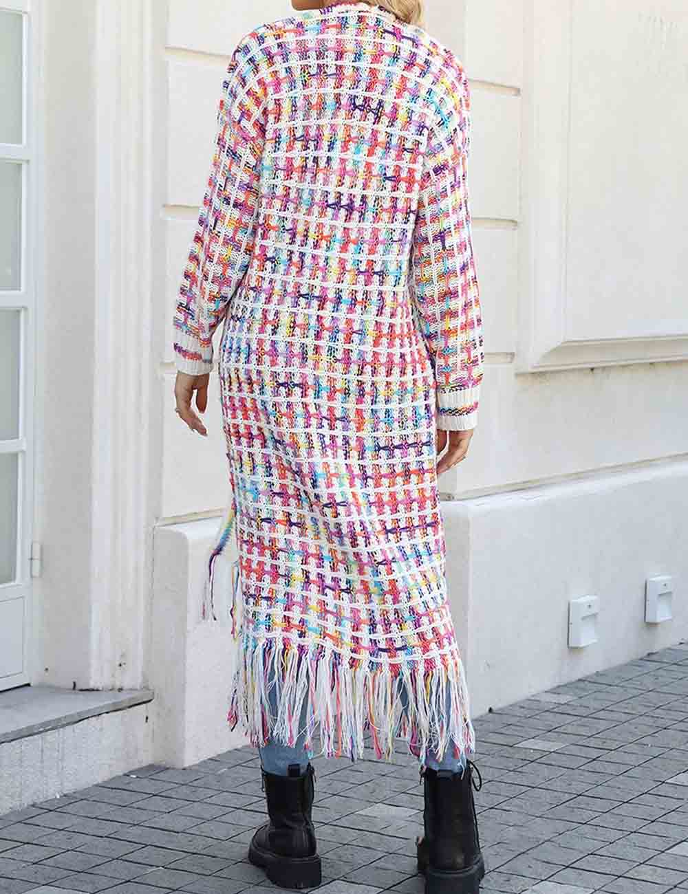 Ladies Multi Color Front Open Tassels Chunky Knit Cardigan
