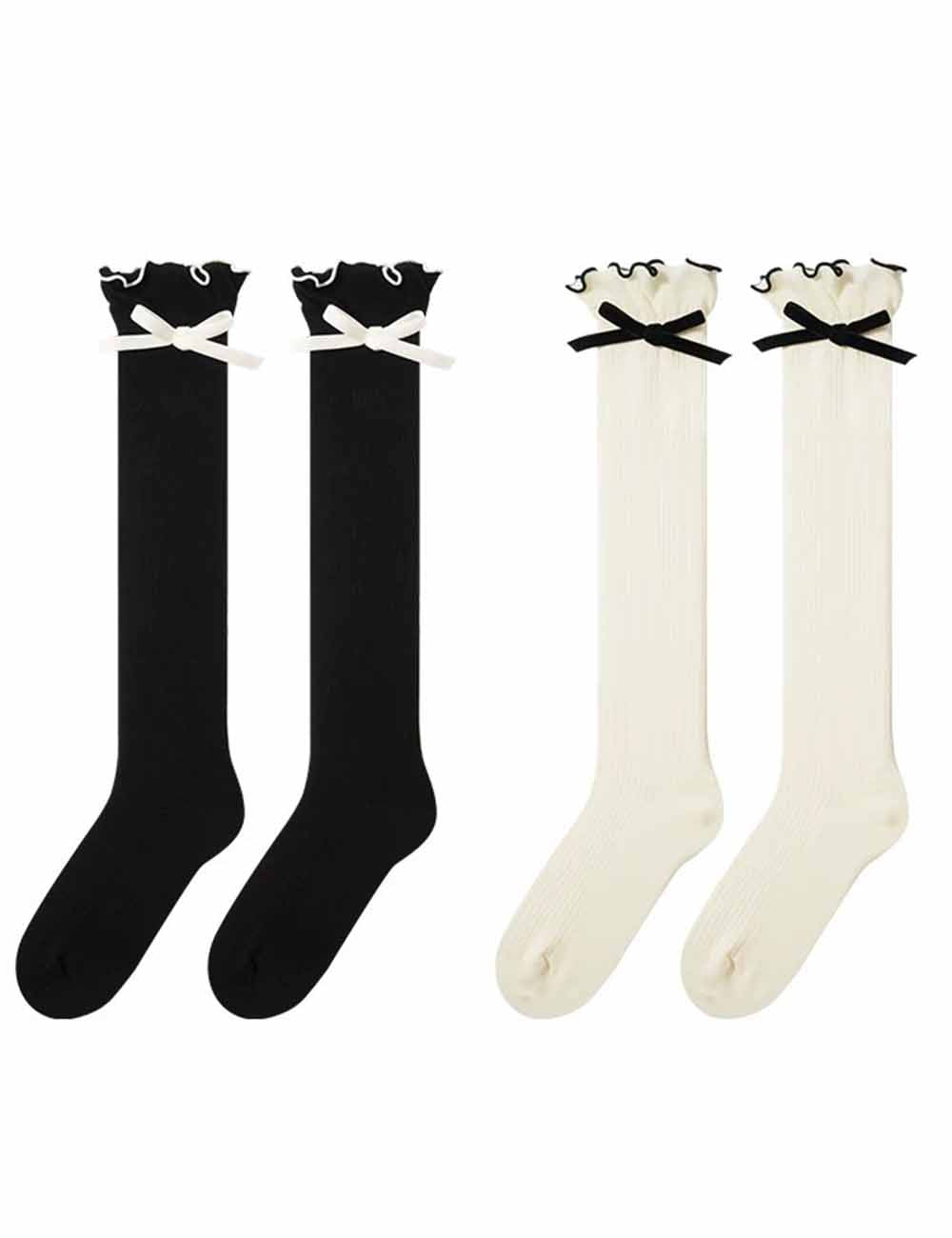 Ladies Cute Ruffle Bow Knee High Socks