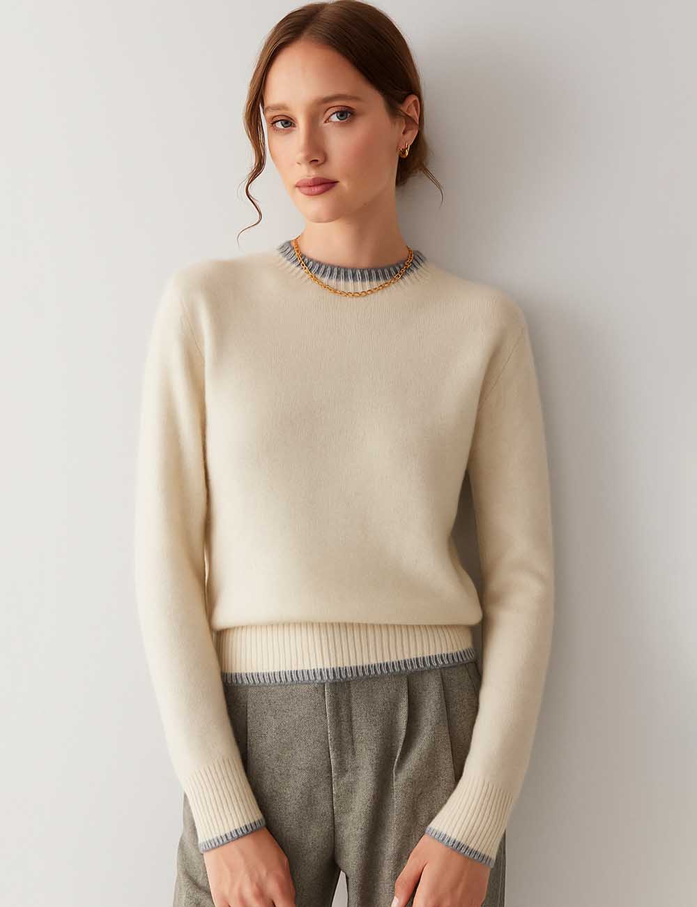 Ladies Color Block Long Sleeves Knit Sweater