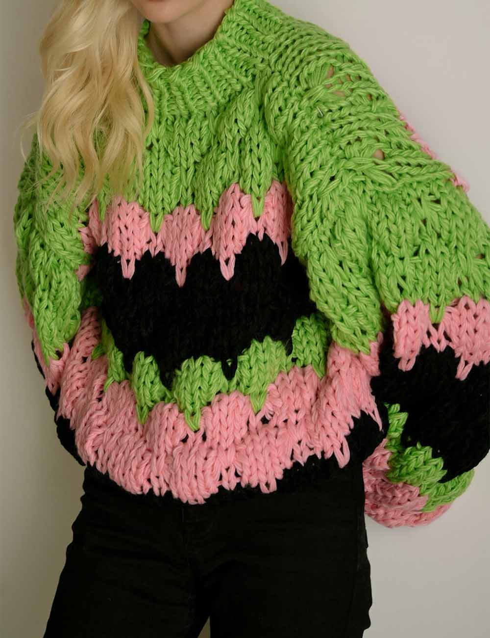 Ladies Colorful Pullover Long Sleeves Chunky Sweater