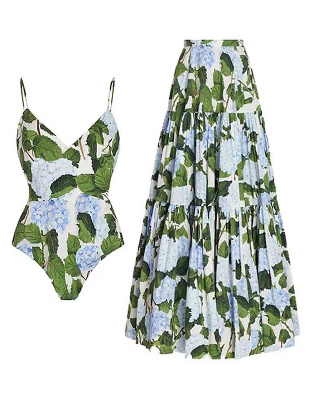 Ladies V-Neck Floral Print One Piece Swimwear with Skirt