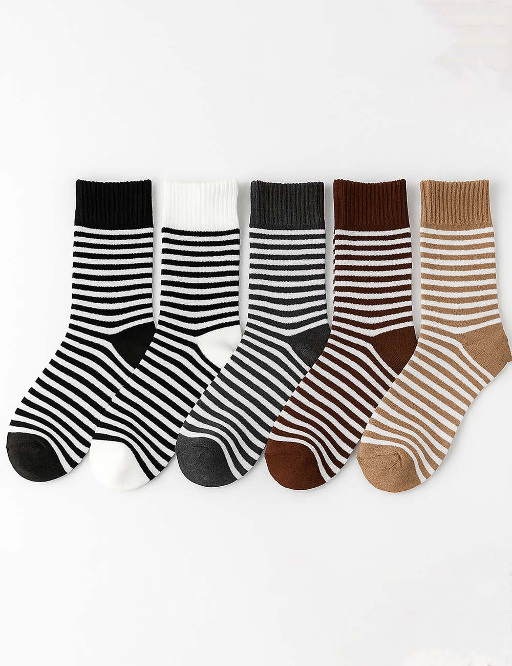 Ladies Striped Color Block Midi Calf Knit Socks