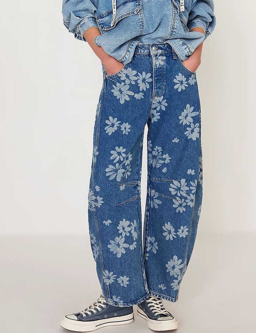 Ladies Barrel Print Jeans Daily Denim Pants SKP5KC67