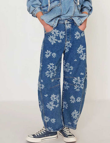 Ladies Barrel Print Jeans Daily Denim Pants SKP5KC67