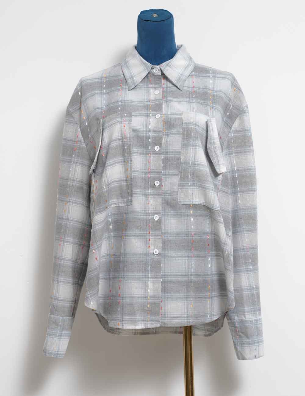 Ladies Colorful Tassel Threads Striped Turndown Collar Shirt
