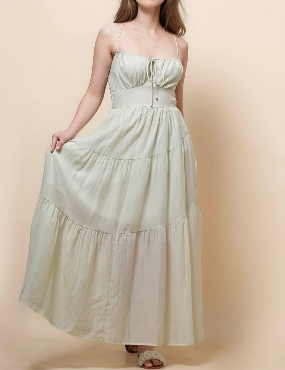 Ladies String Shoulder Solid Color Maxi Dress SKD51038