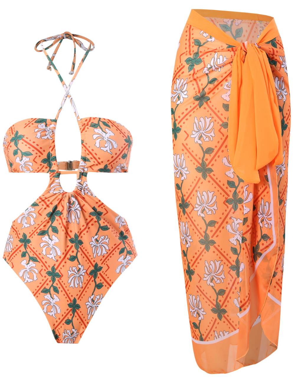 String Halter One Piece Swimwear with Cover SKSW40150