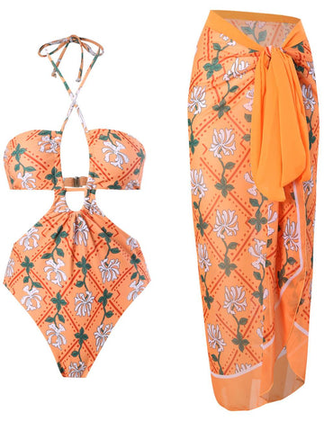 String Halter One Piece Swimwear with Cover SKSW40150