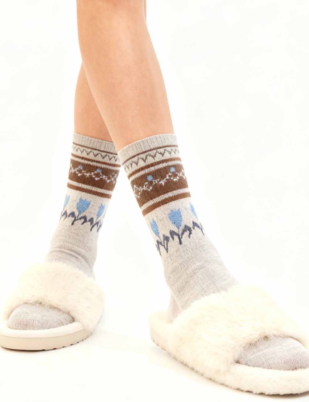 Ladies Warm Vintage Fair Isle Pattern Knit Midi Calf Socks