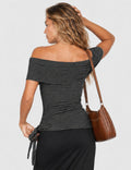 Ladies Striped Off-Shoulder Side Drawstring Top