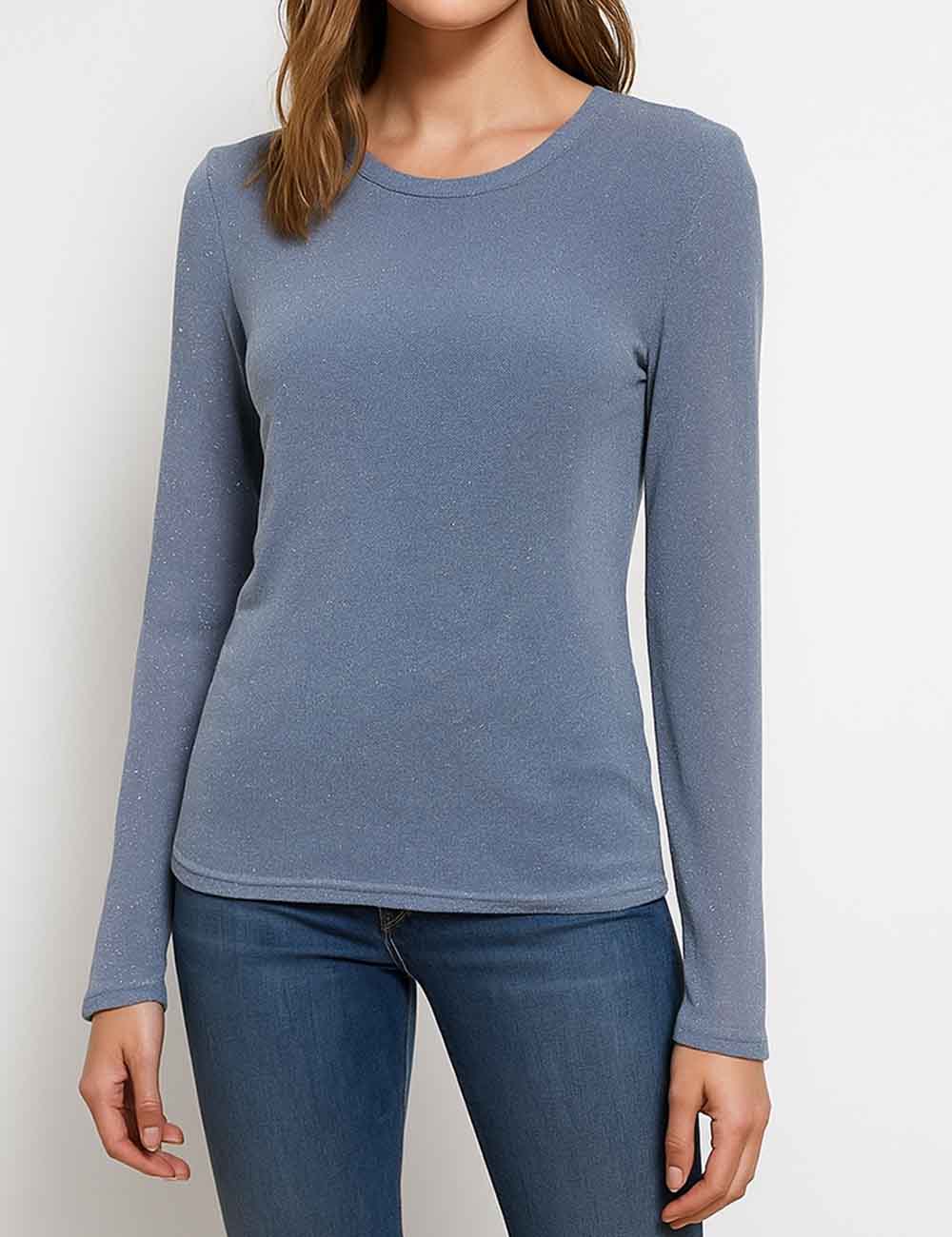 Ladies Pullover Solid Color Rhinestone Long Sleeves Layering Top
