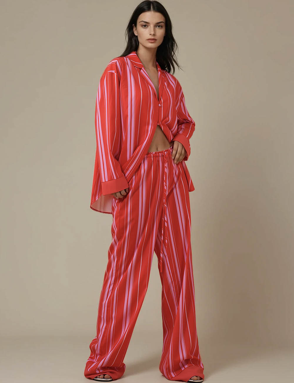 Ladies Striped Long Sleeves Top & Pants Lounge Set SKST5K26