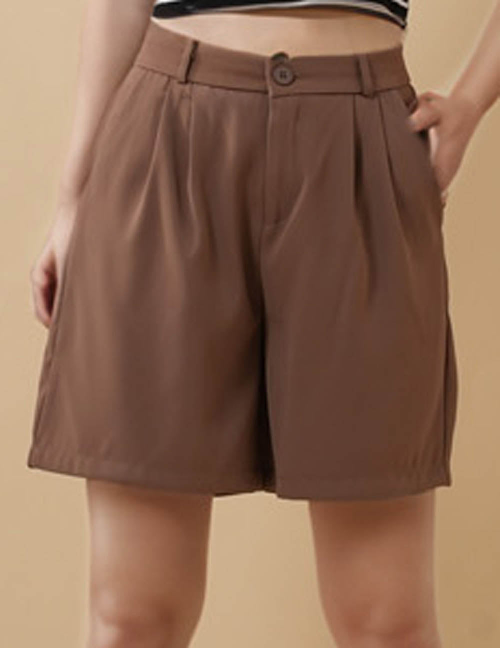 Ladies Solid Color Wide Leg Shorts 8SKS5CF79