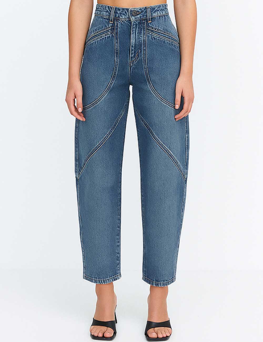 Ladies Stitch Pockets Tapered Denim Pants
