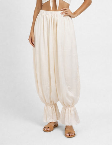 Ladies Solid Color Ruffle Hem Balloon Pants