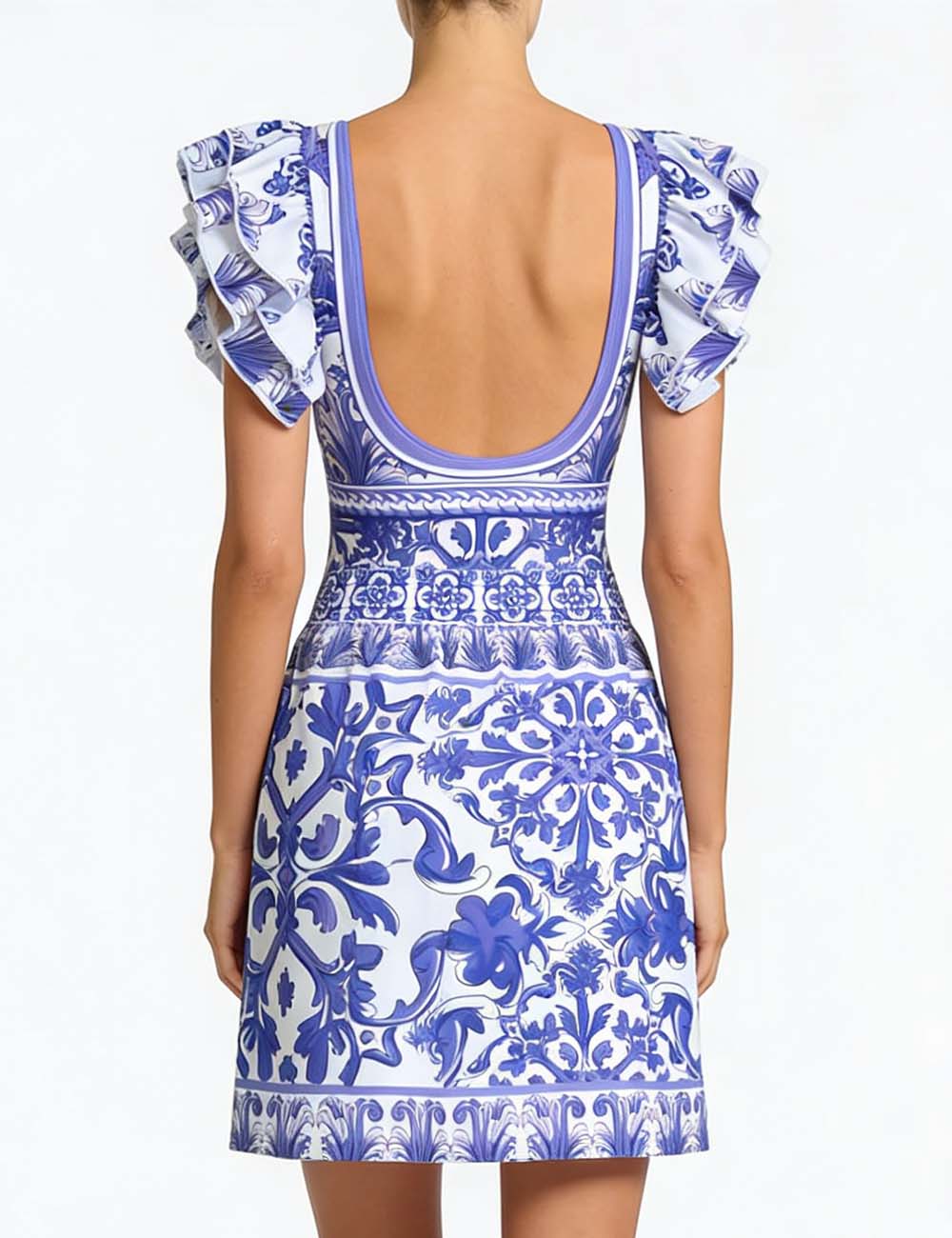 Ladies Ruff Sleeves One-Piece Swimsuit & Wrap Tie Sarong Skirt Set