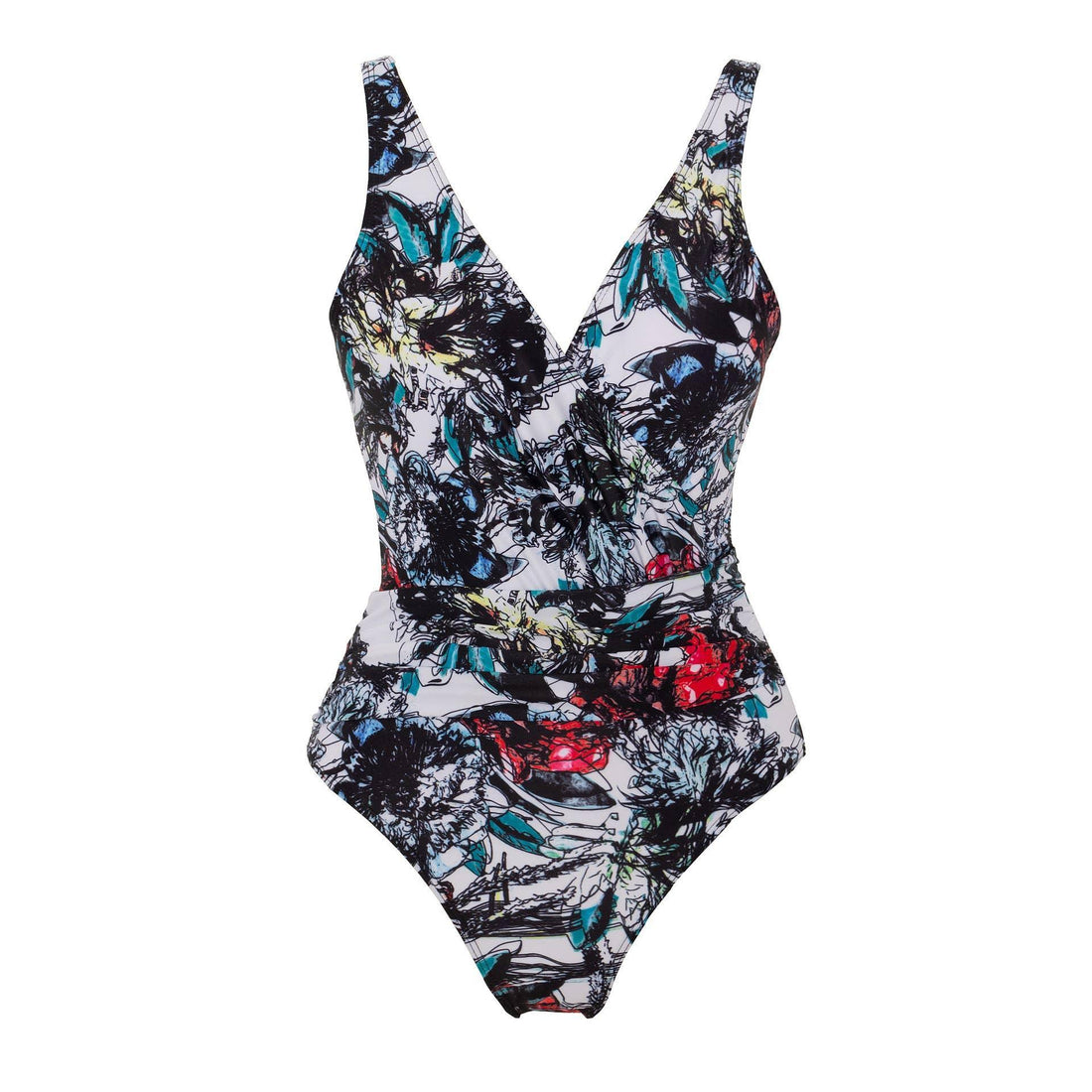 2 PCS Graffiti Flower Print One Piece Swimwear with Cover Up Y107 - SWEETKAMA