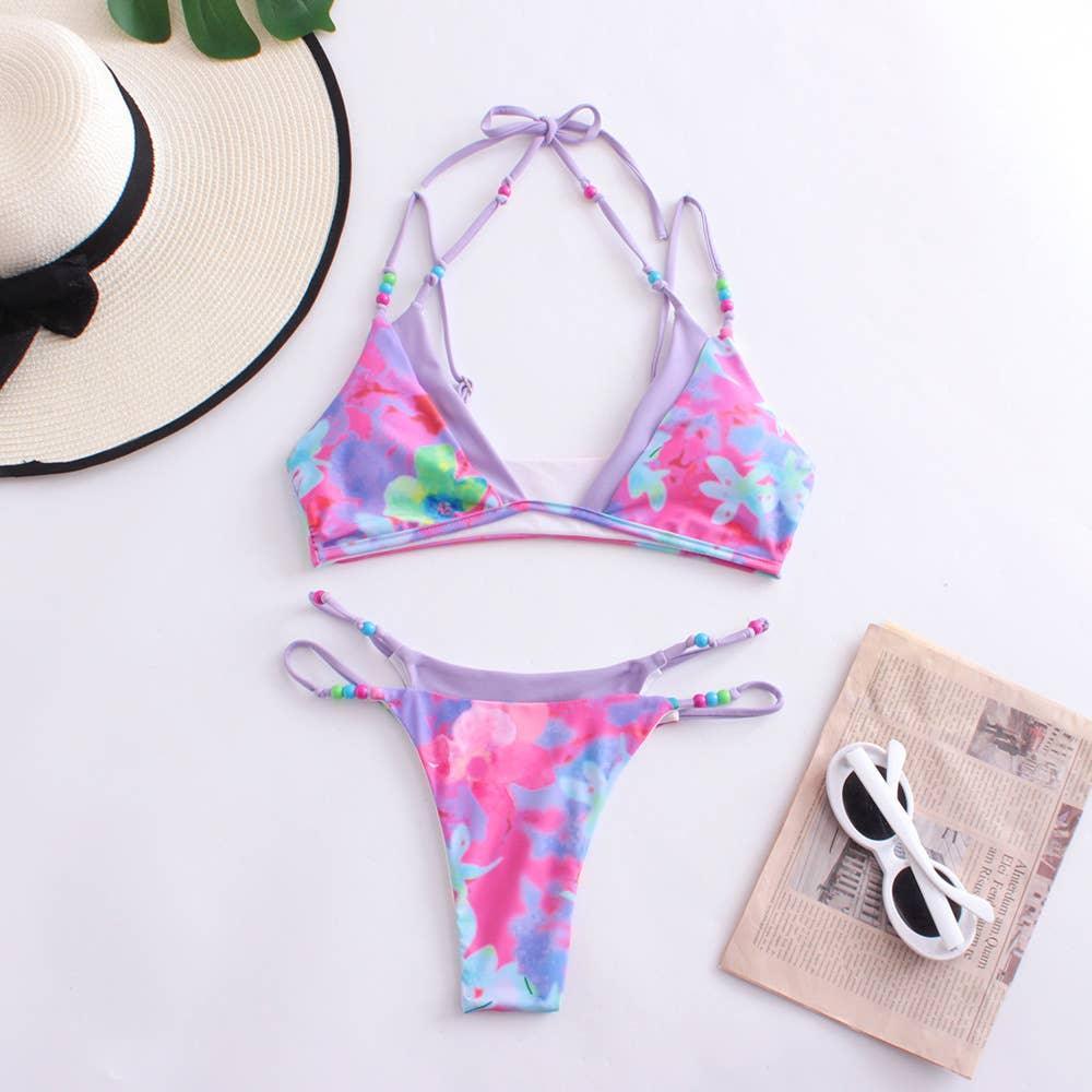 2 Piece Beads Decoration Bikini Swimsuit QY-2306 - SWEETKAMA