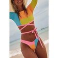 2 Piece Color Block Plunge Swimsuit PZ001 - SWEETKAMA