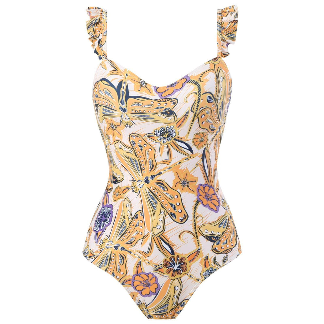 2 Piece Dragonfly Print One Piece Swimwear with Cover Up Y60 - SWEETKAMA