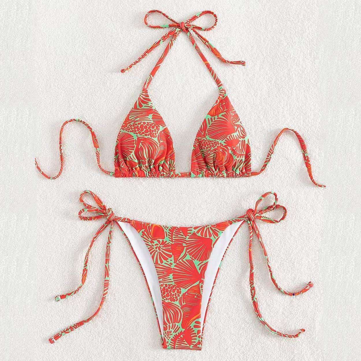 2 Piece Flower Print Bikini Swimsuit 2682 - SWEETKAMA