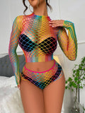 2-Piece Rainbow Fishnet Bodystocking CS02 - SWEETKAMA